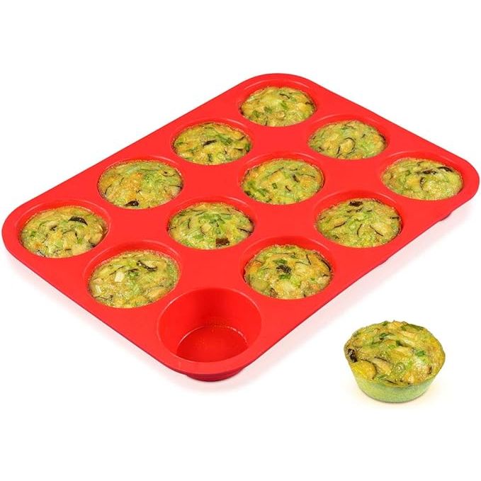 Upgrade your baking game with the CAKETIME 12 Cups Silicone Muffin Pan, a nonstick and BPA-free cupcake pan that makes baking a breeze. This pack of 1 regular-size silicone mold features 12 individual cups, allowing you to easily bake a dozen treats at once.