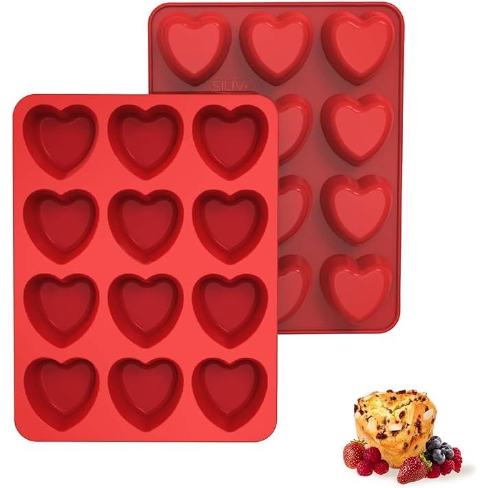 The SILIVO Silicone Heart Shaped Muffin Pan offers convenience and versatility with its pack of 2 pans, allowing you to bake multiple treats simultaneously. Its mini heart-shaped molds are perfect for creating adorable desserts like cupcakes, brownies, tartlets, and egg bites.