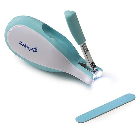 The Safety 1st Sleepy Baby Nail Clipper is a convenient and safe tool designed specifically for trimming your baby's nails. The clipper is equipped with a unique light feature that illuminates your little one's nails for easier and more precise trimming. This helps prevent accidental cuts and keeps your baby comfortable during the process.