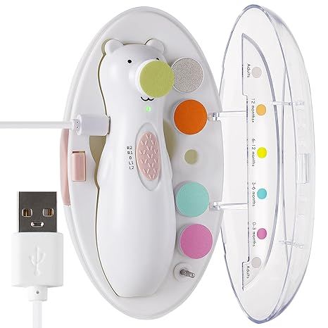 The Happii Bear Baby Nail Trimmer Electric is a convenient and eco-friendly option for keeping your baby's nails neat and trimmed. With a built-in rechargeable battery and included charging cable, you can easily recharge the trimmer without the need for disposable batteries.