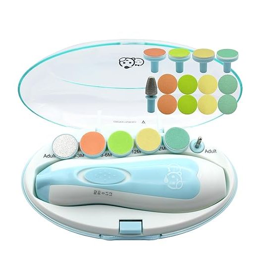 The Royal Angels Baby Nail Trimmer 21 in 1 is an electric nail buffer designed specifically for babies and toddlers. It comes with 21 different tools, including 13 replacement attachments, to trim and polish your little one's nails with ease.