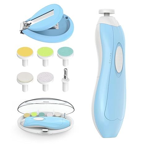 The Lupantte Baby Nail Filer and Baby Nail Clippers with Light Set is a convenient and safe grooming kit designed specifically for newborns, toddlers, and kids. The set includes an electric infant nail trimmer that gently files and trims baby's nails without causing any discomfort or pain.
