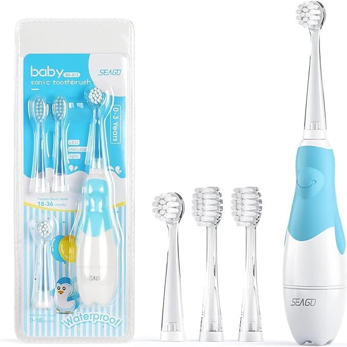 The SEAGO Toddler Electric Toothbrush is specially designed for children aged 1-3 years old. It features smart LED timer and sonic technology to help make brushing fun and efficient for toddlers. The toothbrush comes in a vibrant blue color that is appealing to young children.