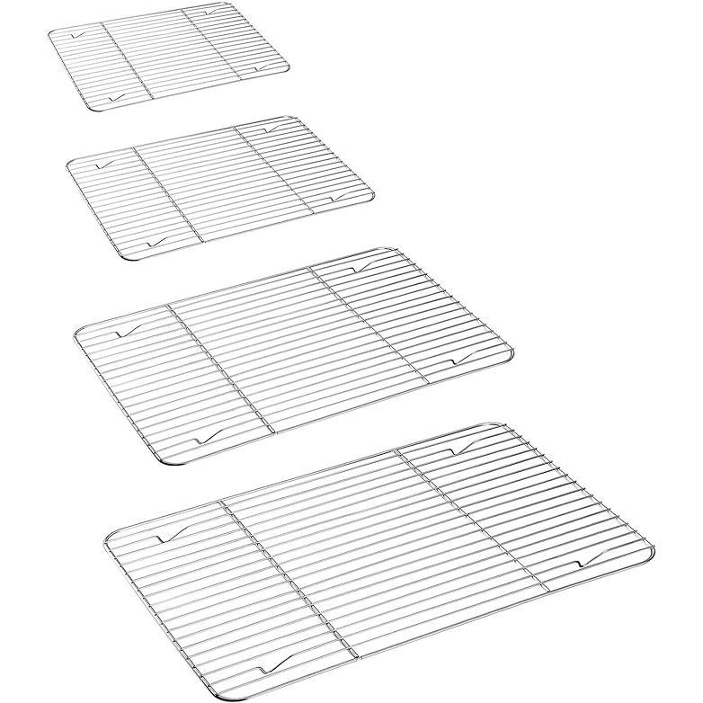 Discover the ultimate kitchen companion with the P&P CHEF Cooling Rack Set. This versatile collection of 4 stainless steel grill racks is perfect for baking, cooking, roasting, and cooling various foods in the oven. Designed to effortlessly fit different sizes of cookie sheets, these racks are ideal for a wide range of culinary tasks.