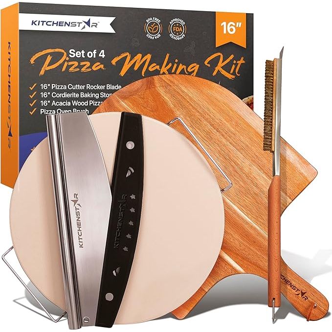 Elevate your homemade pizza game with the 16 Pizza Making Kit (Set of 4), a comprehensive set of essential tools designed for pizza enthusiasts of all levels. This kit includes a cordierite pizza stone with a stainless steel rack for even heat distribution and a perfectly crisp crust.