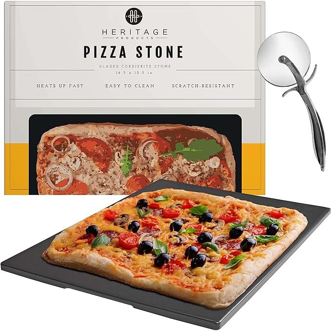 Elevate your pizza-making game with the versatile Heritage Square Pizza Stone. Crafted from black ceramic and stainless steel, this durable baking stone ensures even heat distribution for perfectly cooked pizzas and breads every time.