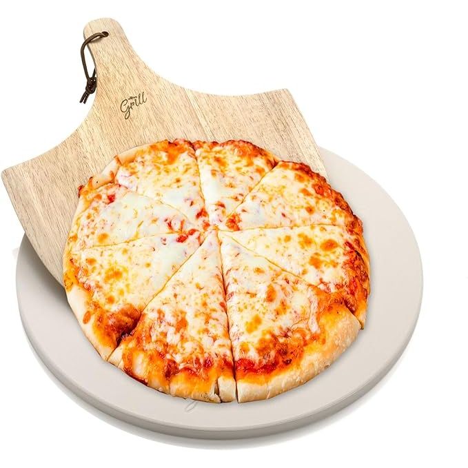 Elevate your pizza-making and grilling game with the HANS GRILL Pizza Stone. This circular stone is perfect for use in the oven or on the BBQ, with a 15-inch diameter made of durable cordierite that can handle high heat without cracking. Included is a free wooden peel for easy transportation of your delicious pizzas.