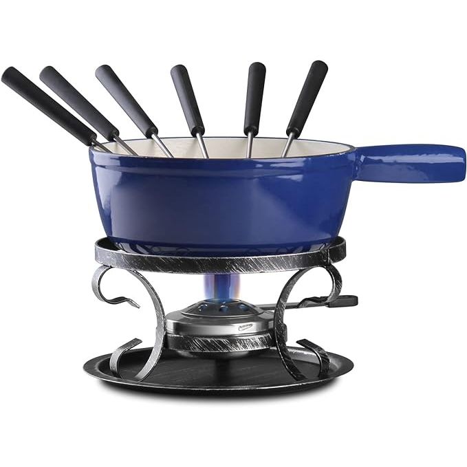 Experience the joy of a traditional Swiss fondue right in the comfort of your own home with the Artestia Swiss Traditional Cast Iron Cheese Fondue Pot Set. Crafted from durable cast iron, this pot is designed to heat cheese, meat, or chocolate evenly and retain warmth for hours.