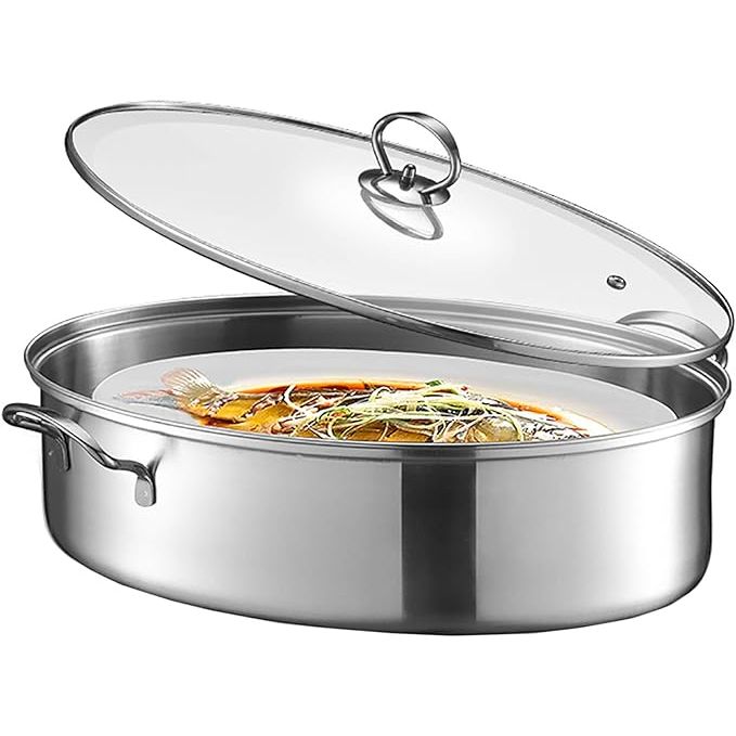 Prepare delicious meals for your family with the Eglaf 8Qt Stainless Steel Fish Steamer. This versatile cookware piece is perfect for steaming fish and boiling soup with its multi-use oval design, rack, ceramic pan, and chuck for added convenience.