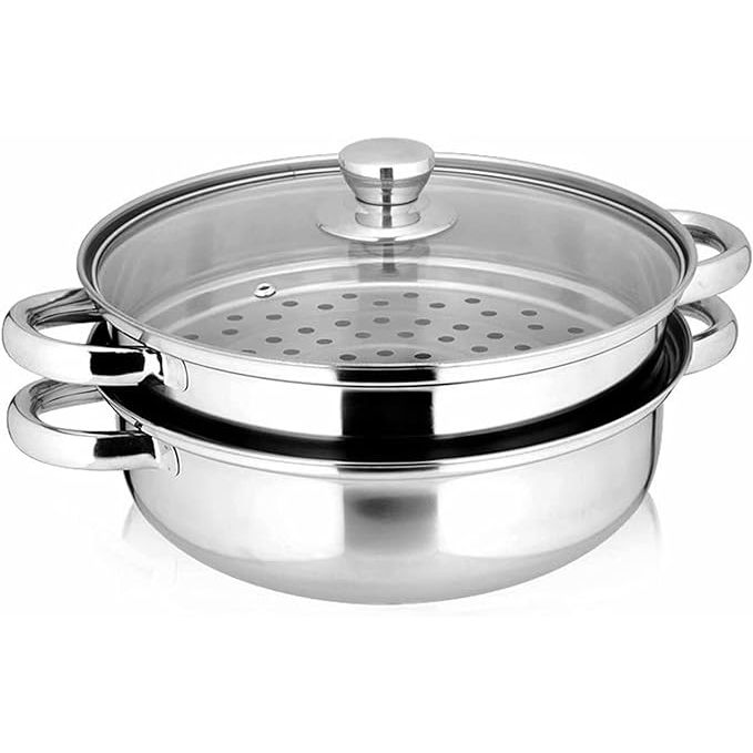 The Yamde 2 Piece Stainless Steel Stack and Steam Pot Set is a must-have kitchen tool for anyone looking to easily and efficiently steam a wide variety of foods. This versatile set includes a large saucepot and a steamer basket that stack together for convenient cooking.