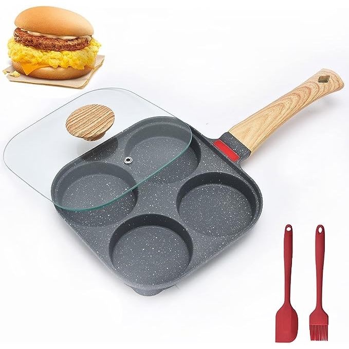 Enhance your cooking routine with the Eco-friendly Non-Stick Egg Pan with Lid Set. Crafted from premium aluminum and coated with nonstick marble stone, this pan ensures safe and healthy cooking without any harmful chemicals. The set includes a lid, brush, and spatula, offering all the essentials for your daily culinary adventures.