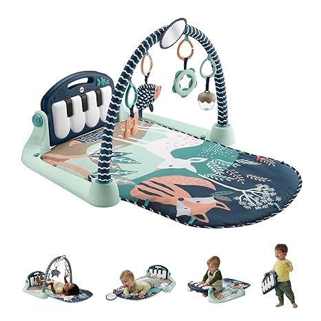 The Fisher-Price Baby Playmat Kick & Play Piano Gym is a versatile and interactive playmat designed to engage newborns to toddlers in a fun and stimulating way. The playmat features a detachable piano that can be kicked and played with hands to produce music and sounds, helping to develop babies' gross motor skills and auditory senses.