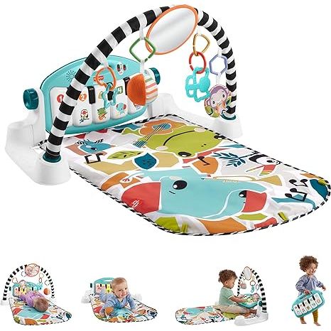 The Fisher-Price Baby Activity Mat Glow and Grow Kick & Play Piano Gym is a portable musical toy designed for babies aged 0 months and up. This interactive play mat features a piano with keys that light up and play music, encouraging sensory exploration and helping to develop fine motor skills.