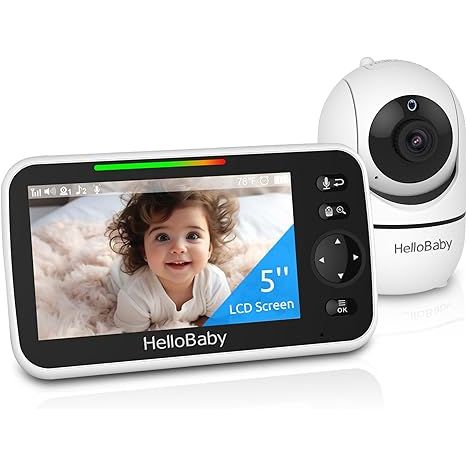 The HelloBaby Upgrade Monitor is a 5'' screen video baby monitor with a 30-hour battery life, making it convenient for parents to monitor their baby throughout the day and night. This monitor features pan-tilt-zoom functionality, allowing parents to easily adjust the camera to get the best view of their baby's room.