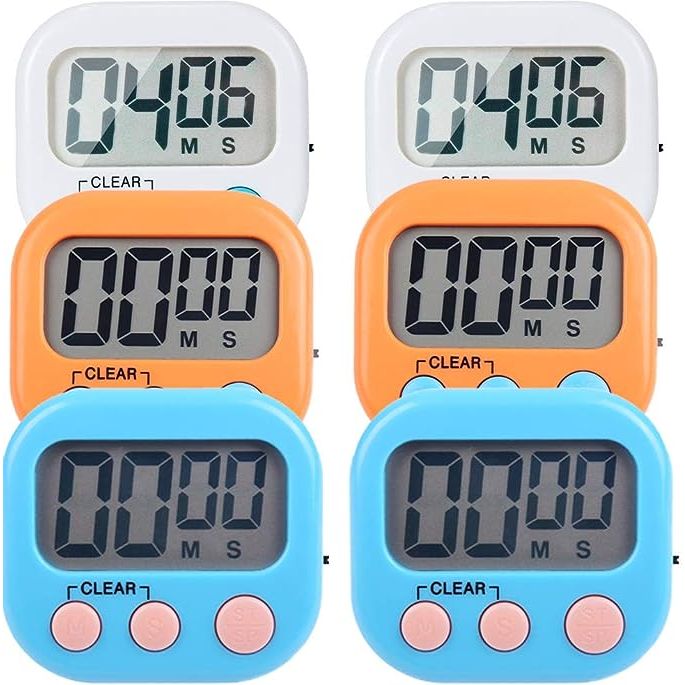 The 6 Pack Small Digital Kitchen Timer Magnetic Back is a must-have tool for keeping track of cooking, baking, exercise, and more. With a magnetic back, these timers easily attach to metal surfaces for convenient storage and quick access. They feature an ON/OFF switch for simple operation and can be set to count up or down in minutes and seconds.