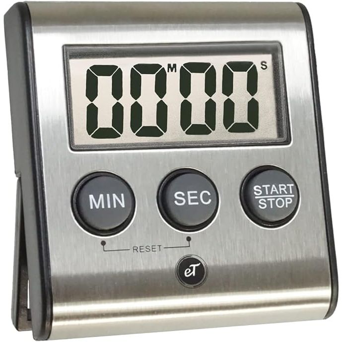 The eT-23 Stainless Steel Digital Kitchen Timer from eTradewinds is a sophisticated and modern addition to any kitchen. With its sleek design and super strong magnetic back, this timer can easily be attached to any metal surface for convenient storage and access.