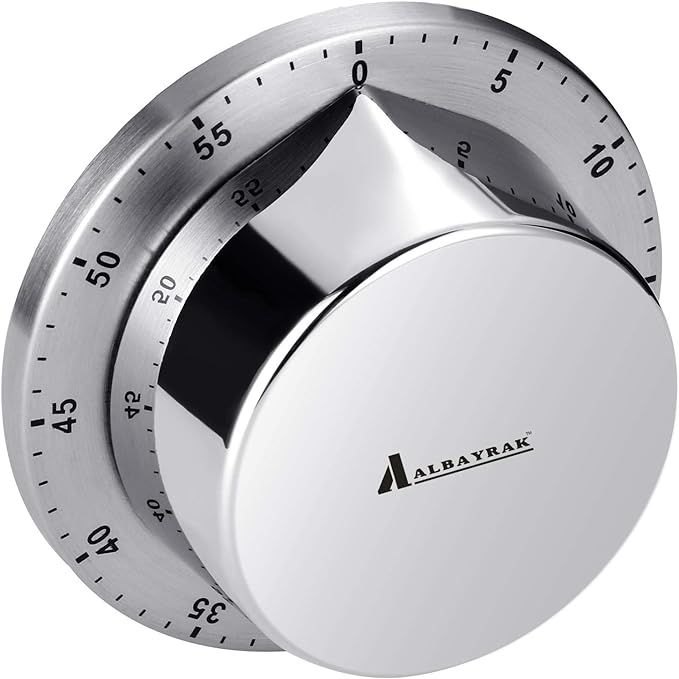 The Kitchen Timer is a reliable chef cooking timer clock that offers a loud alarm without the need for batteries. Its 100% mechanical design and magnetic backing allow for easy attachment to any metal surface in the kitchen. With its sleek stainless steel body, this timer adds a modern touch to any kitchen decor.