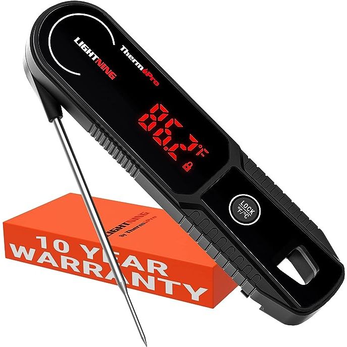 The ThermoPro Lightning 1-Second Instant Read Meat Thermometer is a convenient and reliable tool for cooking enthusiasts and professionals alike. This thermometer provides accurate temperature readings in just one second, allowing you to quickly and effortlessly monitor the doneness of your meat or other dishes.