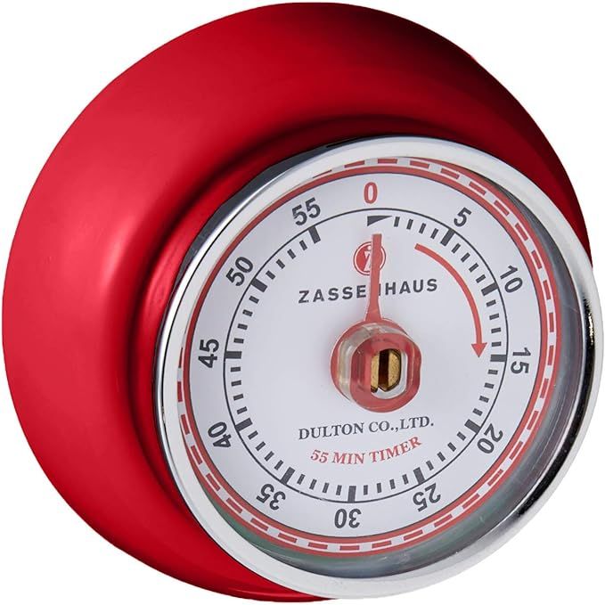 Add a touch of vintage charm to your kitchen with the Zassenhaus Magnetic Retro Kitchen Timer. Measuring at 2.75 inches, this classic mechanical timer in vibrant red is not only stylish but highly functional for all your cooking and baking needs.