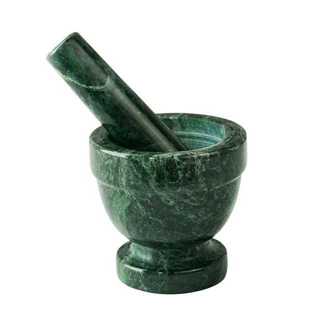 Add a touch of elegance to your kitchen with the Fox Run Marble Mortar and Pestle. Crafted from high-quality green marble, this durable kitchen tool is perfect for grinding and crushing spices, herbs, and other ingredients. With a compact 3-inch diameter, it is easy to store and will fit seamlessly into your kitchen decor.