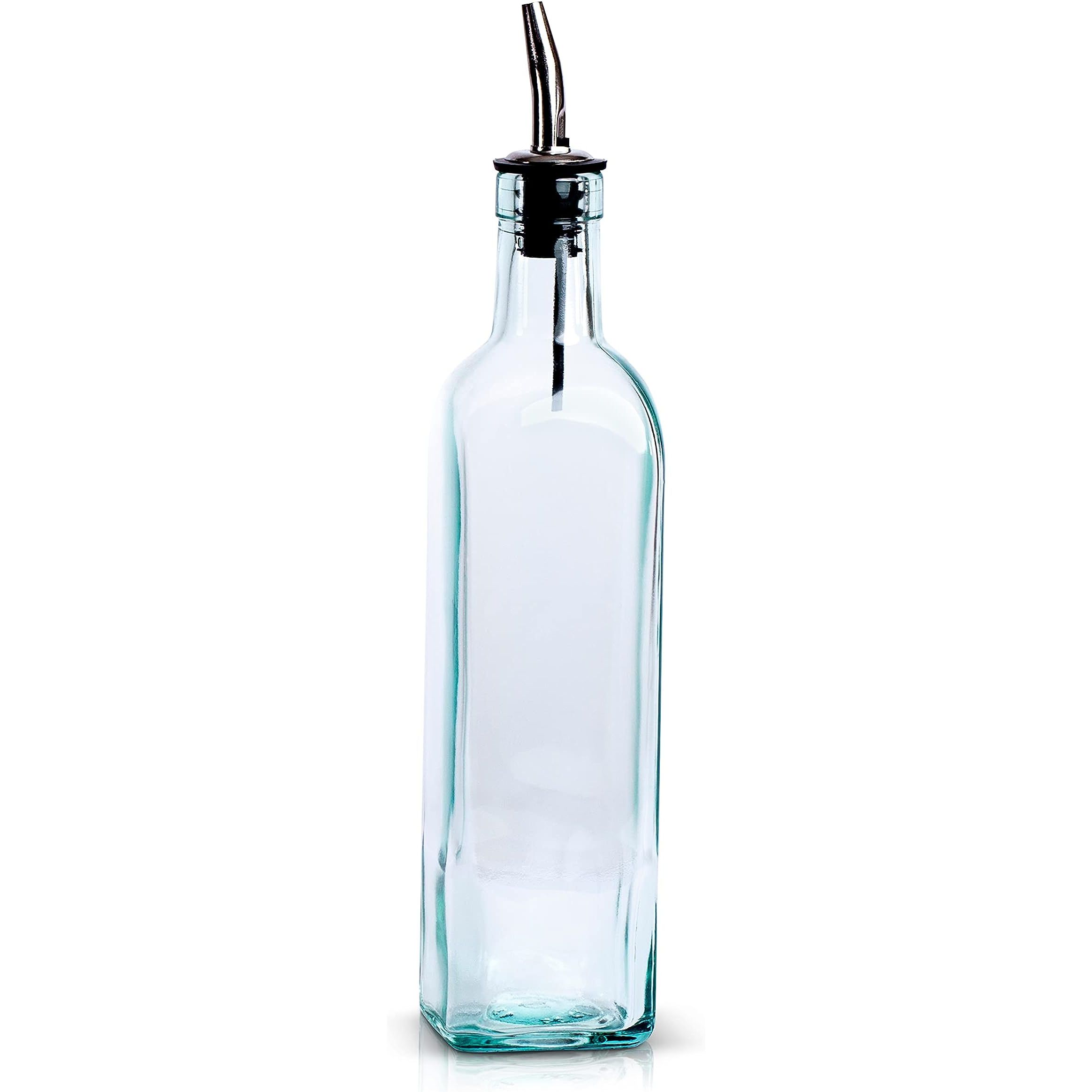 Introducing the elegant Oil and Vinegar Dispenser Bottle, a must-have for any kitchen enthusiast. Crafted from sleek Italian glass, this rectangular bottle boasts a stainless steel pourer spout for easy, mess-free pouring. Bid farewell to spills thanks to the innovative drop-free design, ensuring precise measurements of oil or vinegar each time.