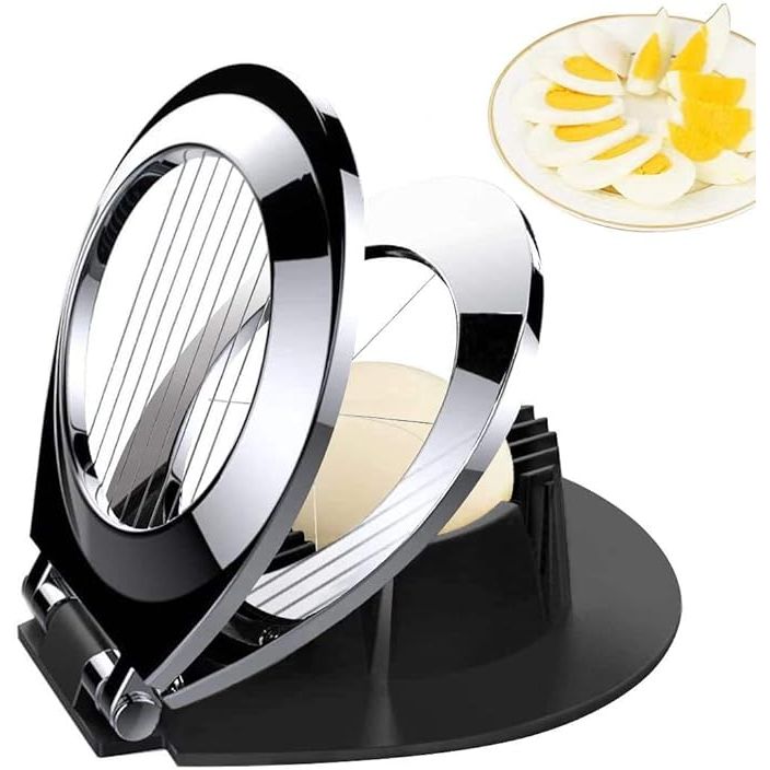 The BIBURY Slicer for Hard Boiled Eggs is a versatile kitchen tool that goes beyond slicing eggs to effortlessly slicing strawberries, mushrooms, and other soft fruits. Crafted from durable stainless steel, this egg cutter is built to withstand heavy-duty use in the kitchen.