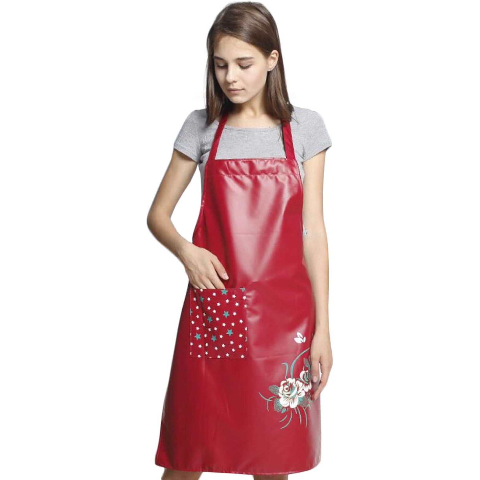 Waterproof PU Kitchen Apron for Women with Pocket image