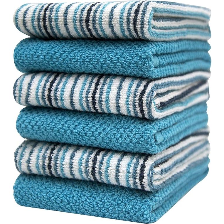 Introducing the Kitchen Towels 16”x 26”- 6 Pack, a set of large and stylish cotton hand towels designed specifically for kitchen use. Measuring 16 by 26 inches, these generously sized dish towels offer excellent coverage for a wide range of kitchen tasks.