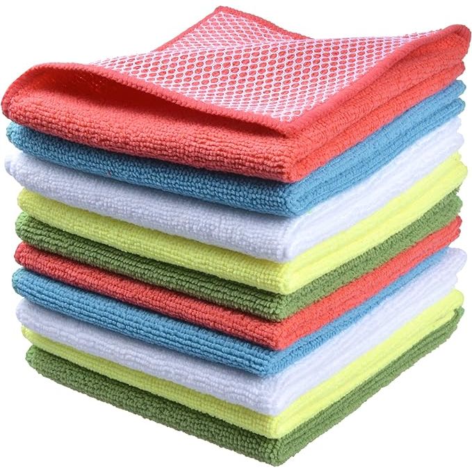 The SINLAND Microfiber Dish Cloth set is a must-have for efficient dishwashing and kitchen cleaning. With 10 durable cloths in an array of colors, you can easily assign specific tasks to each cloth.