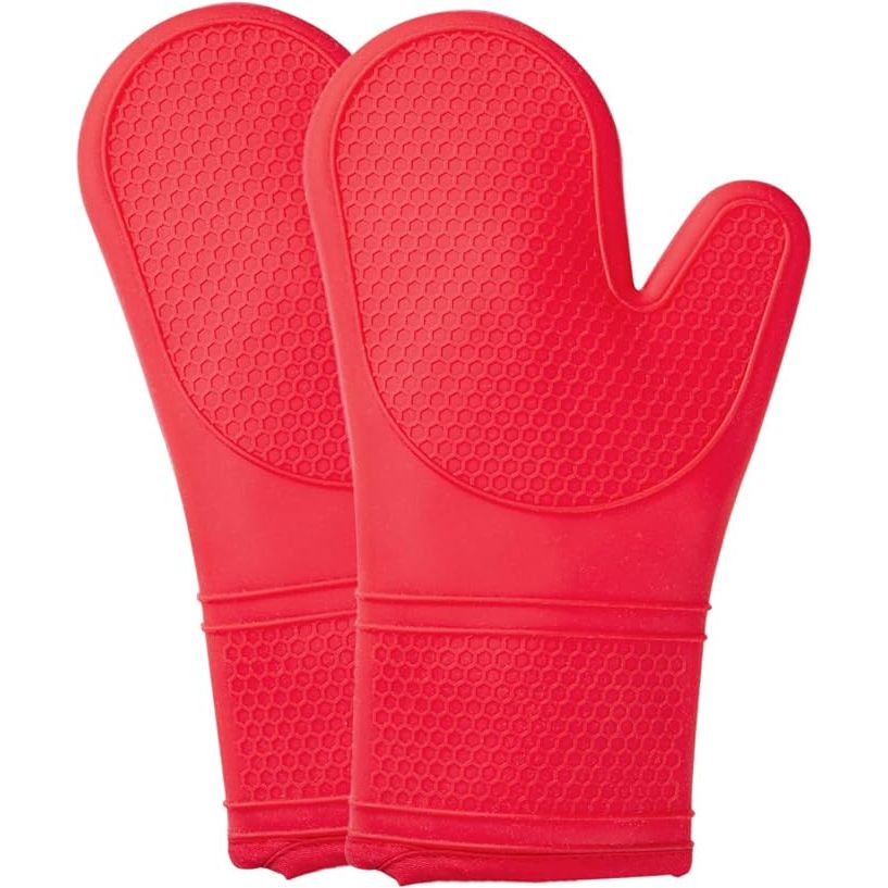 Upgrade your cooking experience with the COOK WITH COLOR Silicone Oven Mitts, a must-have set of two heat resistant gloves that will keep your hands safe while cooking and BBQing. Crafted with a silicone exterior for a secure non-slip grip, these gloves ensure you can handle hot pots and pans with ease.