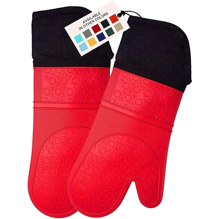 Experience unparalleled protection and comfort in the kitchen with the HOMWE Extra Long Professional Silicone Oven Mitt. Measuring at an impressive 14.7 inches in length, these mitts offer total coverage for your hands and forearms while handling hot cookware.