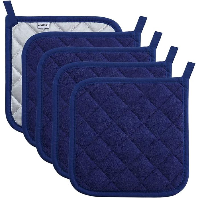 Elevate your kitchen essentials with our top-notch Pot Holders Clearance—a definitive safeguard for your hands and surfaces amidst the culinary action. Our premium bundle includes a set of 5 dark blue pot holders, marrying elegance with efficiency.