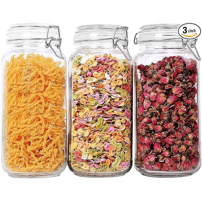 Upgrade your kitchen storage with the ComSaf Airtight Glass Canister Set. This set features 3 square-shaped containers with lids, perfect for holding up to 78 ounces of your favorite pantry items. The clear glass design allows you to easily see what's inside, while the airtight seal keeps your food fresh for longer periods.