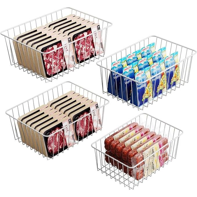 Organize your freezer with ease using the iSPECLE Freezer Organizer Bins. This pack of 4 bins includes 2 large and 2 medium-sized options, perfect for 16, 17, and 21 cubic feet stand up freezers. The white color adds a sleek touch to your freezer space while helping you easily sort and access your food items.