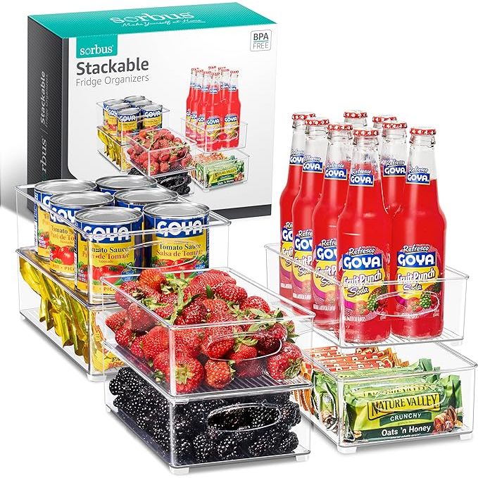 Organize your kitchen with ease using the Sorbus Stackable Refrigerator Organizer Bins. These clear storage containers are perfect for keeping your pantry, freezer, and fridge in order. With 6 plastic bins that can be stacked, you can maximize your storage space and keep your food items readily accessible.