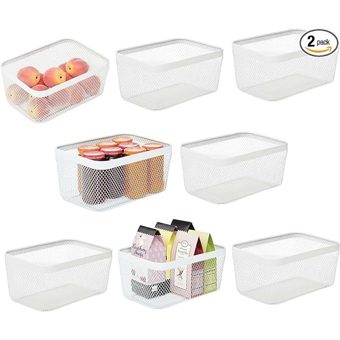 Organize your kitchen with the mDesign Steel Food Storage Organizer Bin Mesh Basket. This versatile set of two durable steel baskets with a white finish is perfect for storing pantry essentials like canned food, sugar, and flour. The mesh design allows for easy visibility and airflow to keep your items fresh and easily accessible.