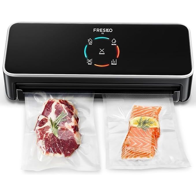 The FRESKO vacuum sealer is a versatile and easy-to-use kitchen appliance that simplifies the process of vacuum sealing food. With its fully automatic operation and 6 selectable modes, including Dry, Moist, Seal, Manual, Cancel, and External vacuum, you can easily preserve a variety of foods with different moisture levels.