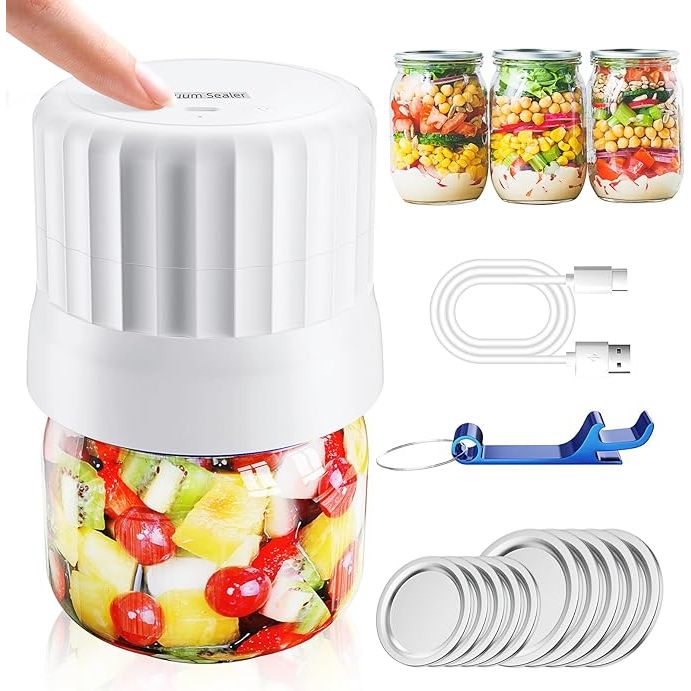 The Electric Mason Jar Vacuum Sealer is an innovative tool that allows you to vacuum seal Mason jars to preserve and prolong the freshness of your food items. This sealer includes an accessory hose that is compatible with FoodSaver vacuum sealers, making it versatile and easy to use.