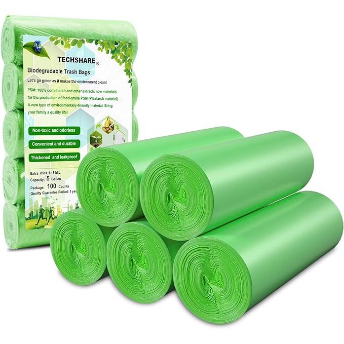 Biodegradable trash bags are a more environmentally-friendly alternative to traditional plastic trash bags. These particular bags are designed for smaller trash cans, with a capacity of 4-6 gallons. They come in a pack of 100 bags, making them convenient for long-term use.