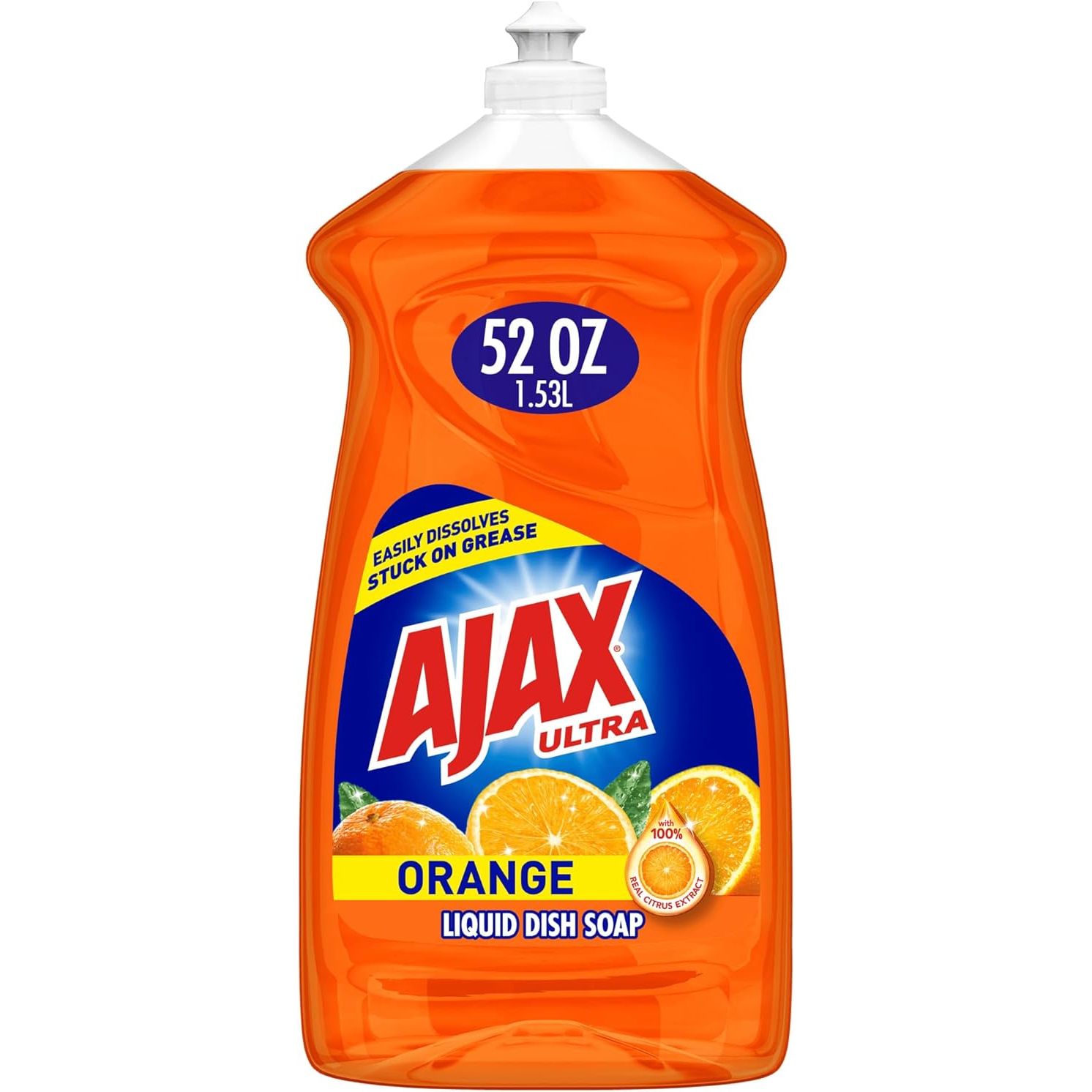 Elevate your dishwashing routine with the Ajax Triple-Action Dishwashing Liquid, a premium cleaning agent synonymous with sparkling kitchenware and a refreshing ambiance. Infused with a zesty orange essence, this 52 oz powerhouse effortlessly dissolves stubborn grease and grime, ensuring a delightful and efficient experience with every wash.