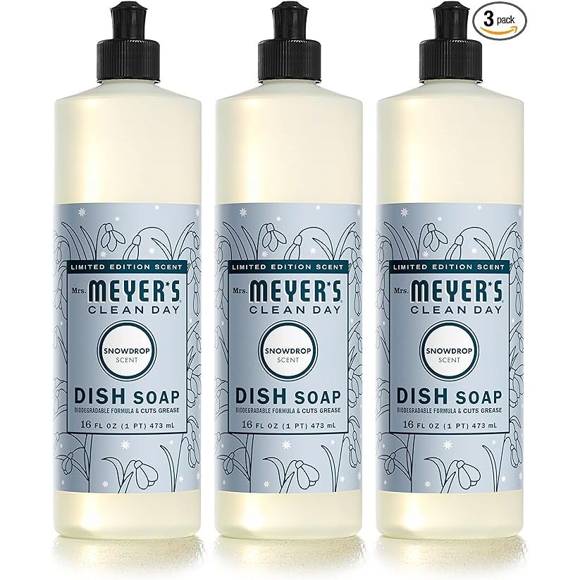 Elevate your dishwashing routine with Mrs. Meyer's Clean Day Liquid Dish Soap – Snowdrop scent, where nature's power meets spotless shine. Each drop of our plant-derived formula is a testament to eco-friendly cleaning, effortlessly slicing through stubborn grease and grime.