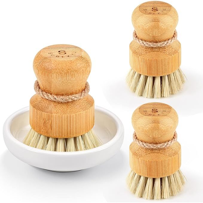 Elevate your kitchen cleaning routine while embracing sustainability with the Subekyu Bamboo Dish Scrub Brushes.