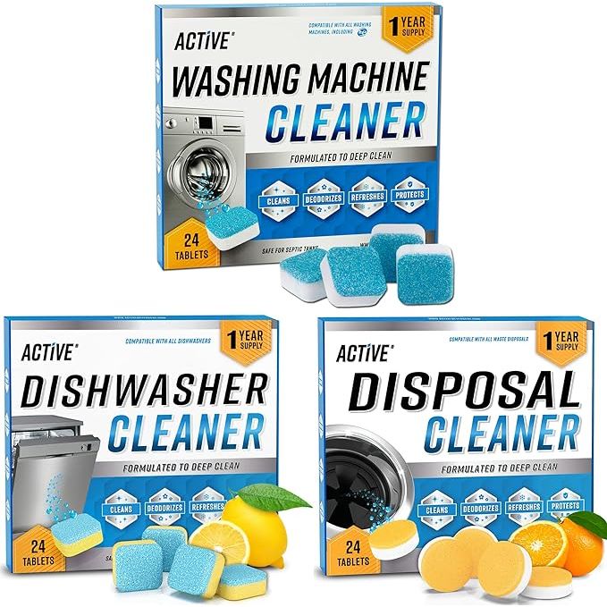 Maintain the pristine condition of your home's vital appliances with the Appliance Refresh Bundle—a meticulously crafted set of cleaning tablets engineered to rejuvenate your washing machine, dishwasher, and garbage disposal.