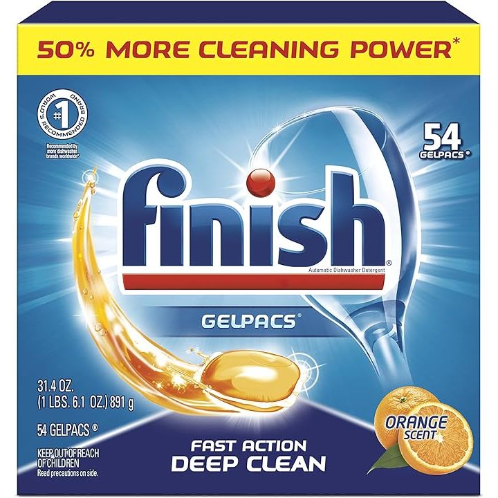 Discover the transformative cleaning prowess of Finish Gelpacs Orange, your go-to solution for a gleaming kitchen. This powerhouse comes in a bulk 54-pack, each pod packed with enough muscle to tackle even the most stubborn stains and leave your dishes, glasses, and utensils radiating cleanliness.