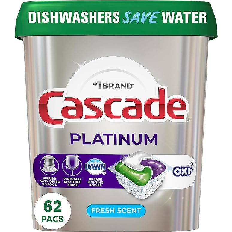 Introducing the Cascade Platinum Plus Dishwasher Pods with the power of Oxi—your ultimate solution for impeccably clean and radiant dishes. Bid farewell to stubborn, baked-on messes with our advanced formula that masterfully tackles grime and food residue, ensuring a flawless and glistening finish.