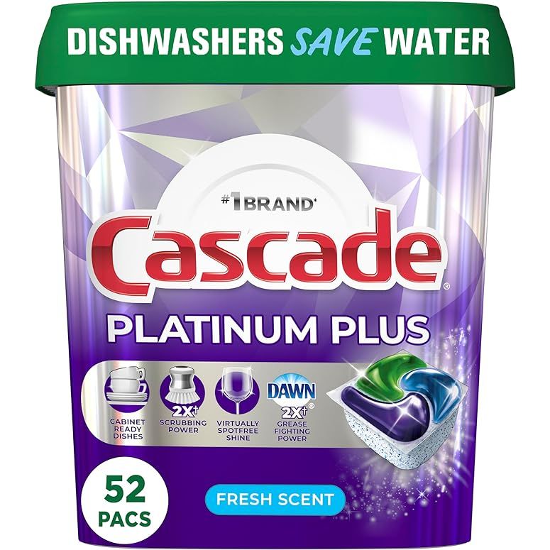 Unleash the power of spotless dishes with Cascade Platinum Plus Dishwasher Pods—a premium dishwashing solution crafted for maximum efficiency.