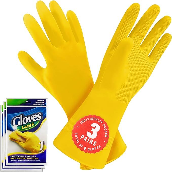 Maximize efficiency and safeguard your hands with the SteadMax 3 Pack Yellow Cleaning Gloves, crafted from premium natural rubber latex for the ultimate in professional-grade performance. Our set of three pairs offers exceptional value, ensuring you always have a fresh pair at hand for any cleaning challenge.