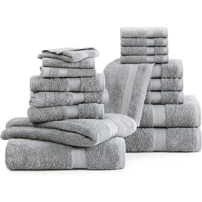 The LANE LINEN Cotton Bath Set is a luxurious 18-piece towel set perfect for any bathroom. This set includes 4 large bath towels, 6 hand towels, and 8 wash cloths, providing you with everything you need for a complete bath experience.