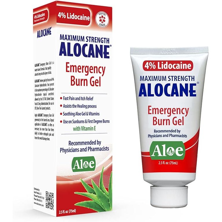 Alocane Emergency Burn Gel is a fast-acting topical gel that provides maximum strength pain and itch relief for minor burns, including sunburns, kitchen burns, radiation burns, chemical burns, and first degree burns. The gel contains 4% lidocaine, which effectively numbs the affected area to alleviate discomfort and reduce itching.