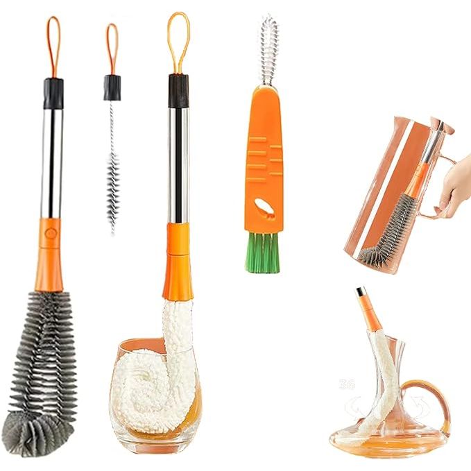 Effortlessly maintain the cleanliness of your bottles and accessories with our versatile 4-Piece Bottle Brush Set. Engineered for meticulous cleaning, this indispensable kit includes a long-handled wine decanter brush, a nimble straw cleaner, and a specialized thermos lid cup brush.